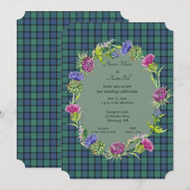 Flower of Scotland Tartan With Gold Frame Invitation (Front/Back)
