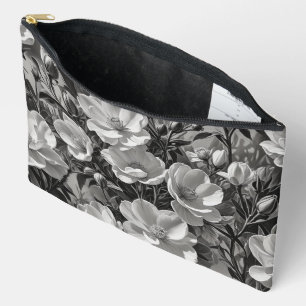 Flower oil painting grayscale accessory pouch