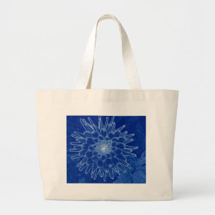 flower on blue large tote bag