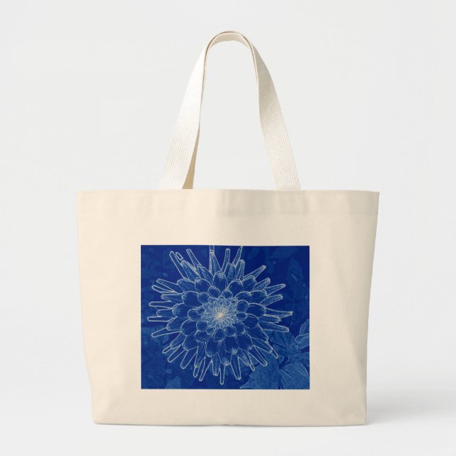 flower on blue large tote bag (Front)