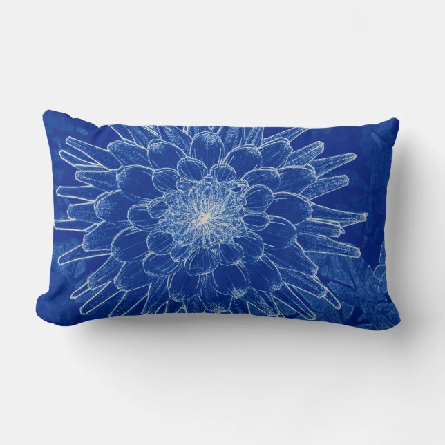 flower on blue lumbar cushion (Front)