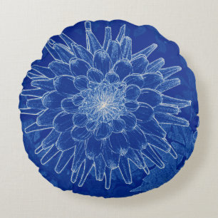 flower on blue round cushion