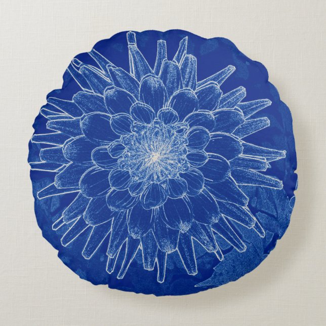 flower on blue round cushion (Front)