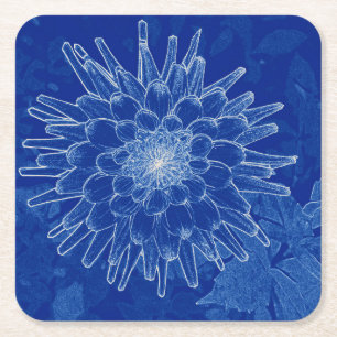 flower on blue square paper coaster