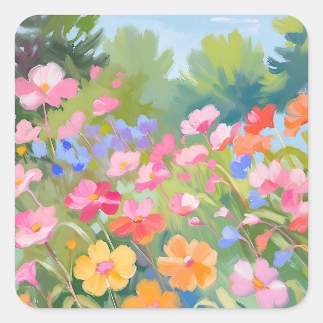 Flower on Field Square Sticker (Front)