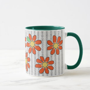 Flower Orange Green on Binary Code Mug