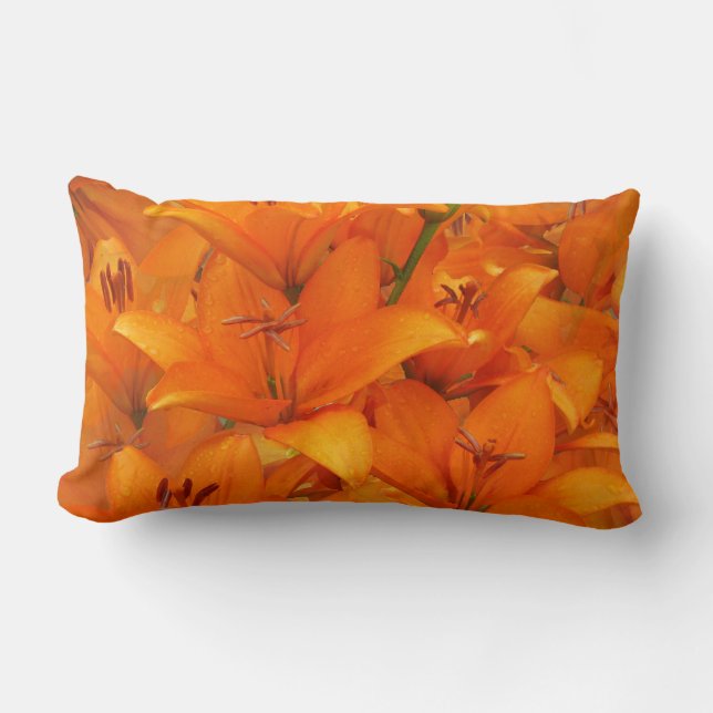 Flower Orange Lily Garden Photo Raindrops Lumbar Cushion (Front)
