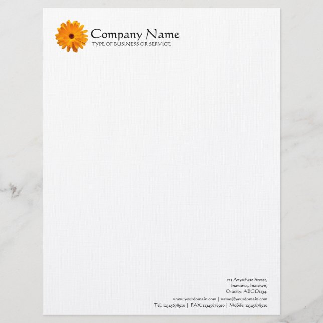 Flower - Orange Marigold Customised Letterhead (Front)