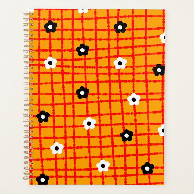 Flower Orange Red Check Pattern Planner (Front)