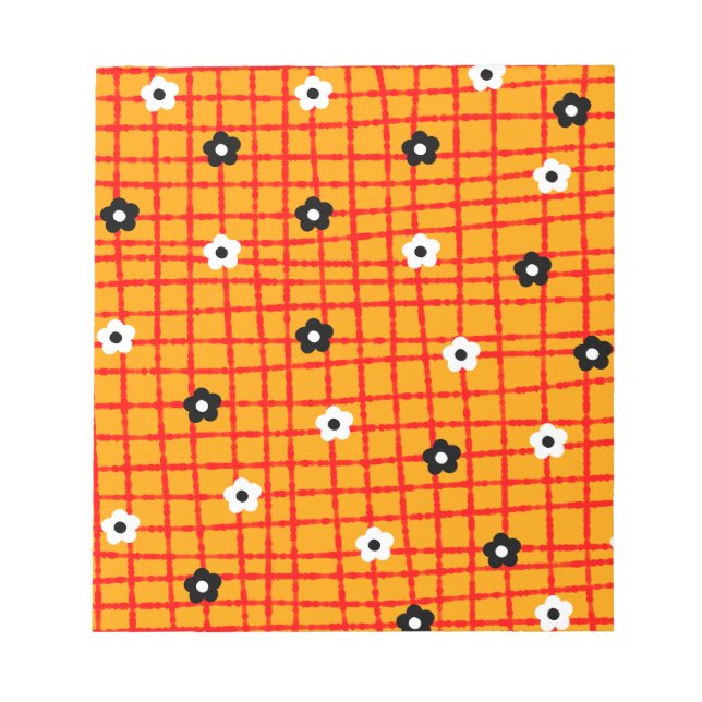 Flower Orange Red Check Pattern Vibrant Notepad (Front)