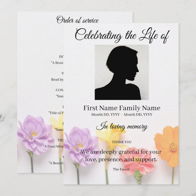 Flower order of service invitation (Front/Back)