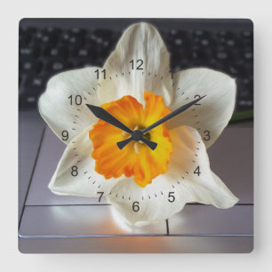Flower over keyboard square wall clock