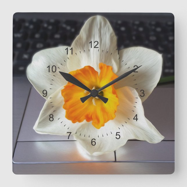Flower over keyboard square wall clock (Front)