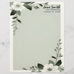 Flower Overlay Sage Green Personalized Stationery Custom Letterhead
