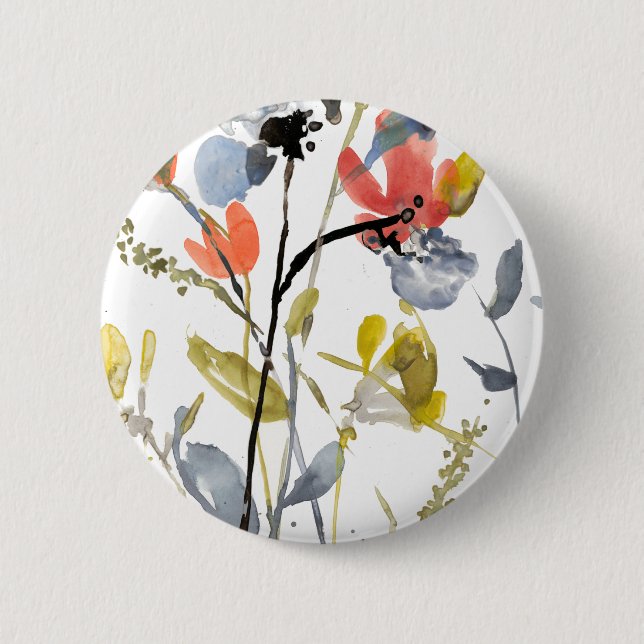 Flower Overlay - Watercolor Flowers & Stems 6 Cm Round Badge (Front)