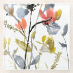 Flower Overlay - Watercolor Flowers & Stems Glass Coaster<br><div class="desc">Flower Overlay II by Jennifer Goldberger. Features flowers and stems in a watercolor-like style.</div>