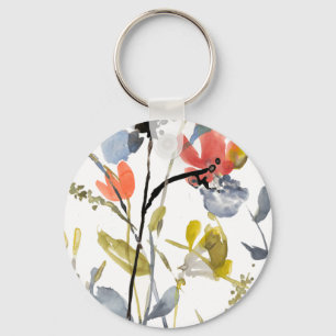 Flower Overlay - Watercolor Flowers & Stems Key Ring