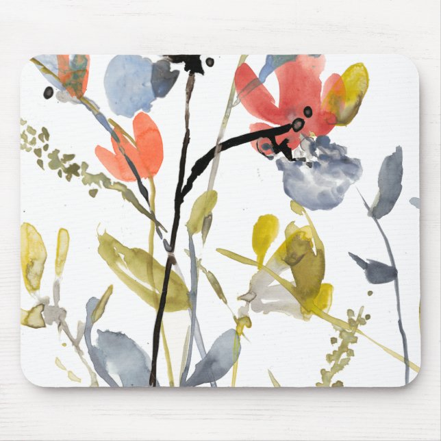 Flower Overlay - Watercolor Flowers & Stems Mouse Pad (Front)