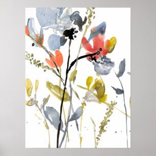 Flower Overlay - Watercolor Flowers & Stems Poster
