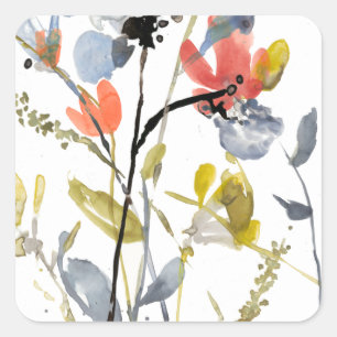 Flower Overlay - Watercolor Flowers & Stems Square Sticker