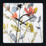Flower Overlay - Watercolor Flowers & Stems Square Wall Clock<br><div class="desc">Flower Overlay II by Jennifer Goldberger. Features flowers and stems in a watercolor-like style.</div>