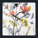 Flower Overlay - Watercolor Flowers & Stems Square Wall Clock<br><div class="desc">Flower Overlay II by Jennifer Goldberger. Features flowers and stems in a watercolor-like style.</div>