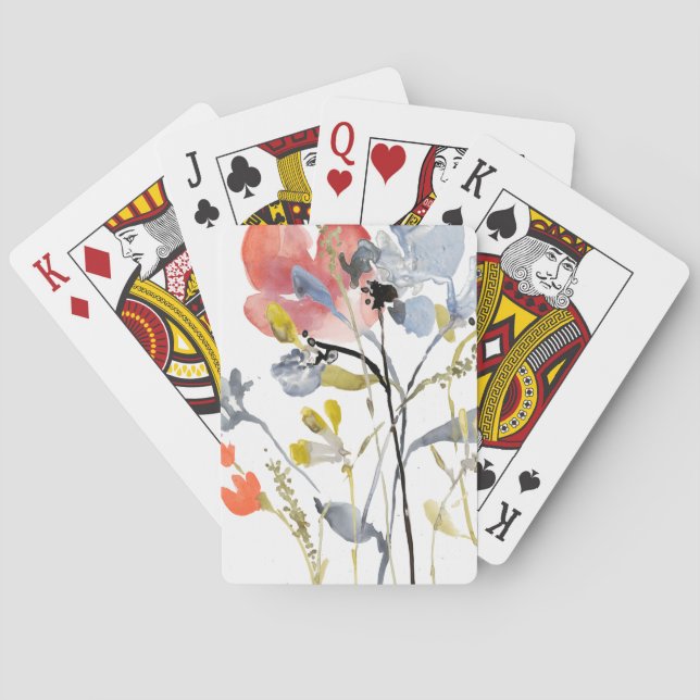 Flower Overlay - Watercolor Pastel Flowers Playing Cards (Back)