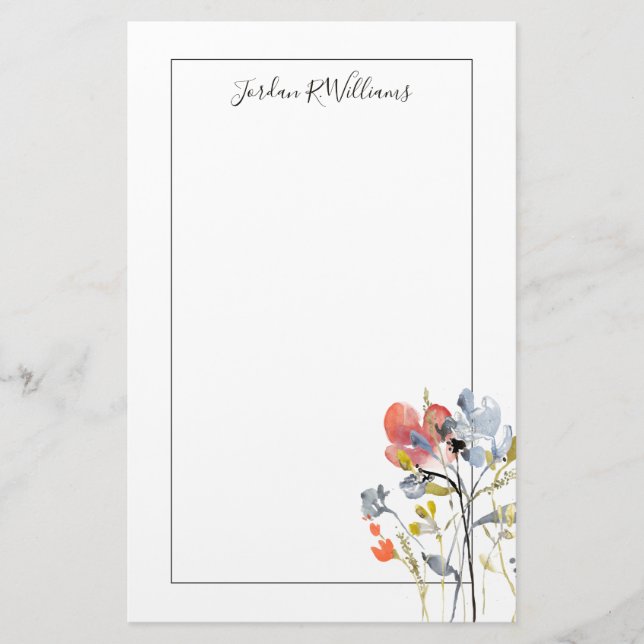 Flower Overlay - Watercolor Pastel Flowers Stationery (Front)