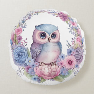Flower Owl Round Cushion