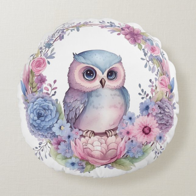Flower Owl Round Cushion (Front)
