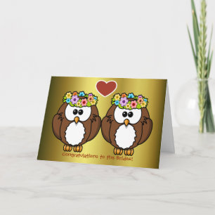 Flower Owls Lesbian Wedding Card for Brides