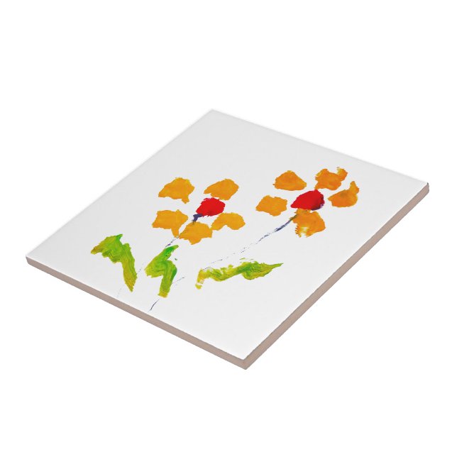 Flower painted by elephant ceramic tile (Side)