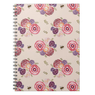 Flower Painting Bumble Bee Pattern  Notebook