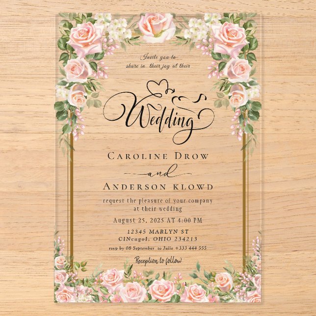 Flower passage for newlyweds acrylic invitations (Front)