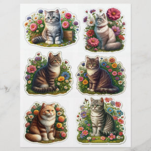 Flower Patch Cat, Kitten Illustrations