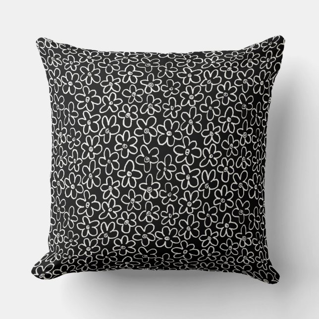 Flower Pattern 080821 - White and Black Cushion (Front)