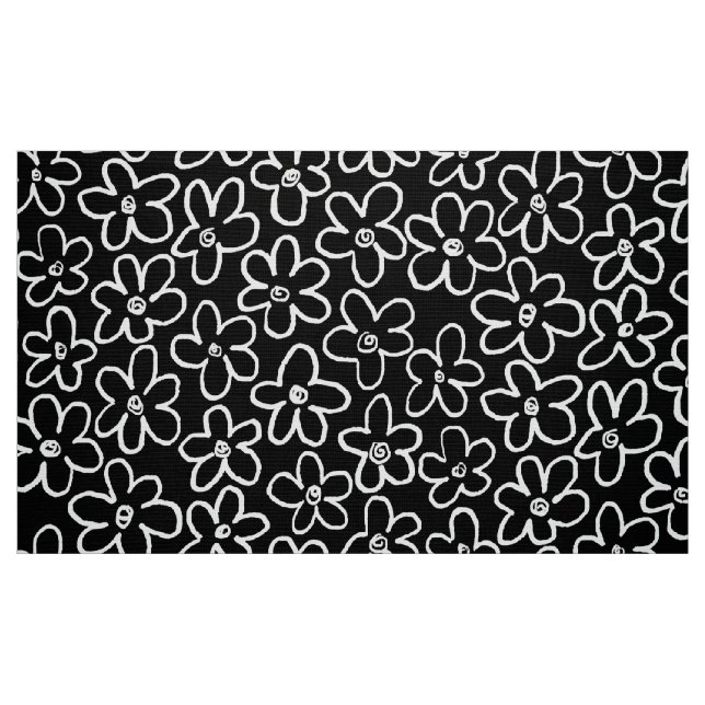 Flower Pattern 080821 - White and Black Fabric (Fat Quarter)