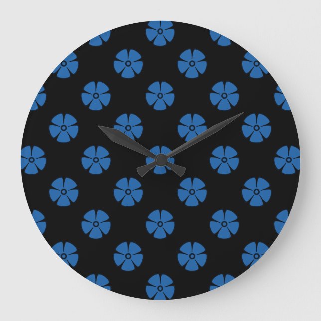 Flower Pattern 2 Dazzling Blue Large Clock (Front)