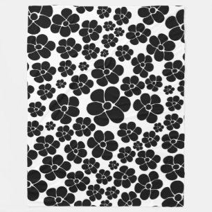 Flower Pattern - Black and White Fleece Blanket