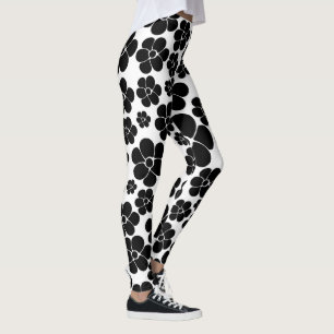 Flower Pattern - Black and White Leggings