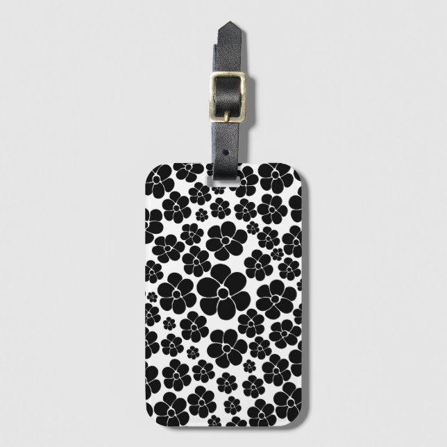 Flower Pattern - Black and White Luggage Tag (Front Vertical)