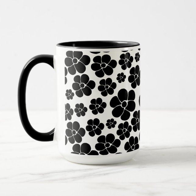 Flower Pattern - Black and White Mug (Left)