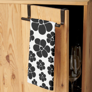 Flower Pattern - Black and White Tea Towel