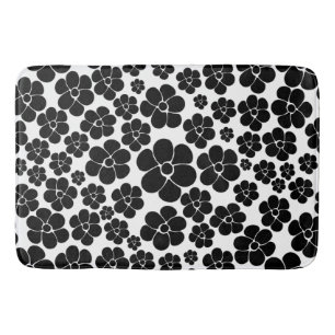 Flower Pattern - Black and White Throw Pillow Bath Mat