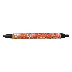 Flower pattern black ink pen