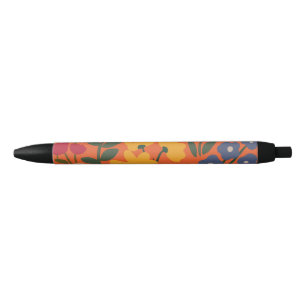 Flower pattern black ink pen