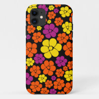 Flower Pattern - Black, Pink, Orange and Yellow