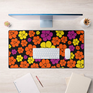 Flower Pattern - Black, Pink, Orange and Yellow  Desk Mat