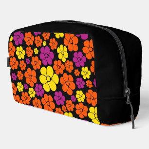 Flower Pattern - Black, Pink, Orange and Yellow Dopp Kit
