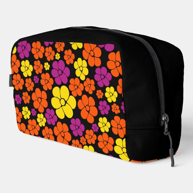 Flower Pattern - Black, Pink, Orange and Yellow  Dopp Kit (Right Corner)
